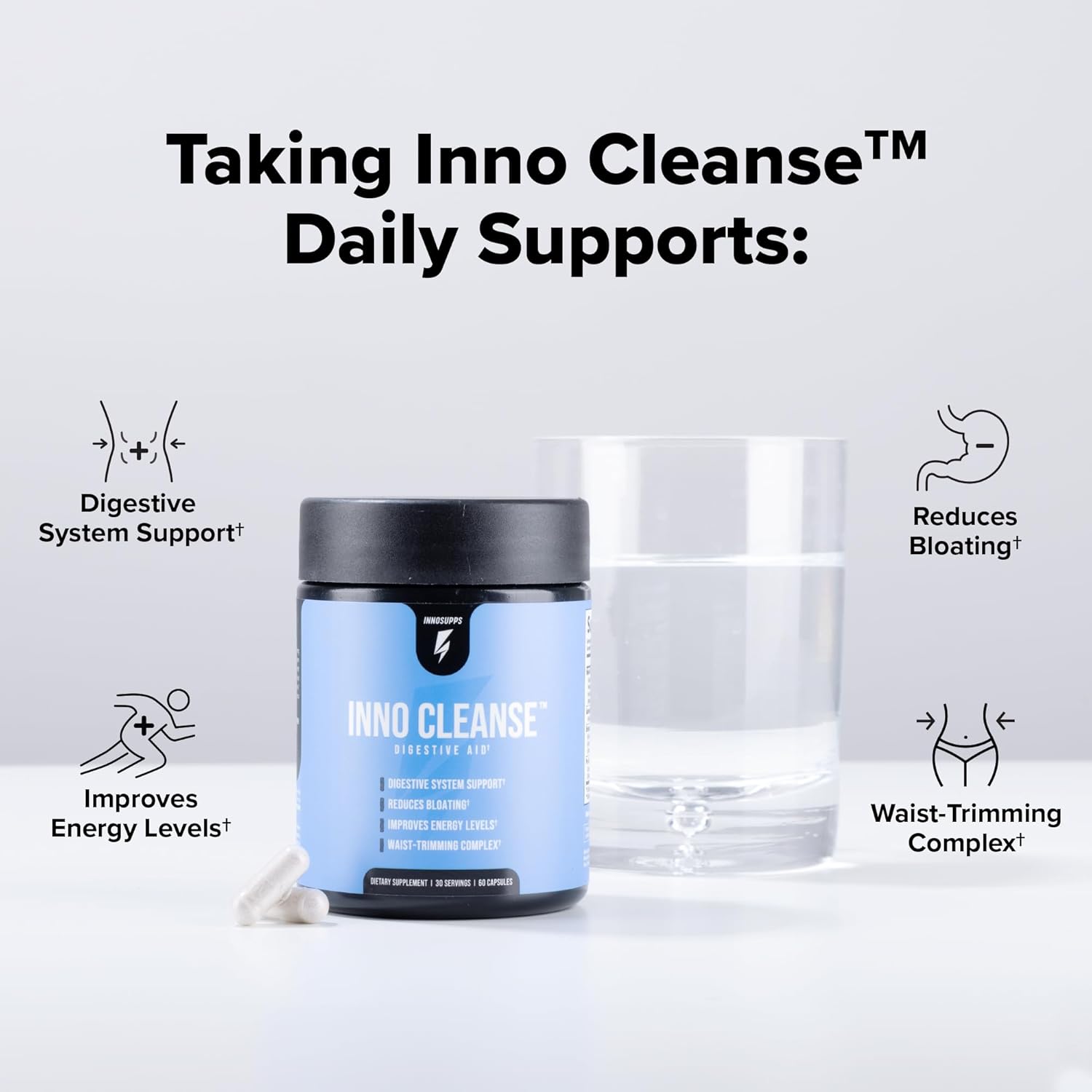 InnoSupps Inno Cleanse - Waist Trimming Complex | Digestive System Support & Aid | Reduced Bloating | Improves Energy Levels | Gluten Free, Vegan Friendly