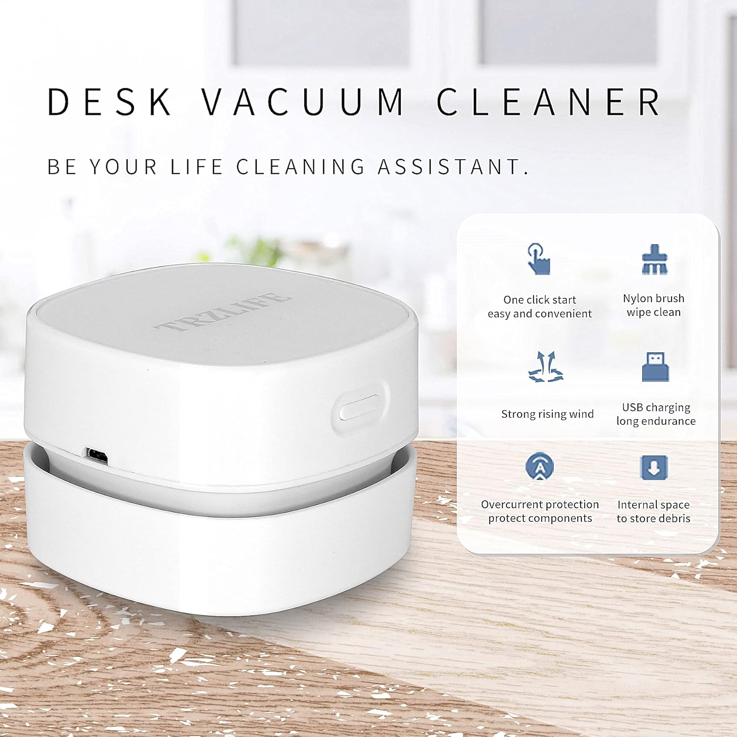 Desk Vacuum Cleaner, Mini Table Vacuum Improved Details Rechargeable More Durable Vac Sucks up Tiny Items Crumbs for Desktop Drawer Countertop Perfect White Elephant Tech Gift