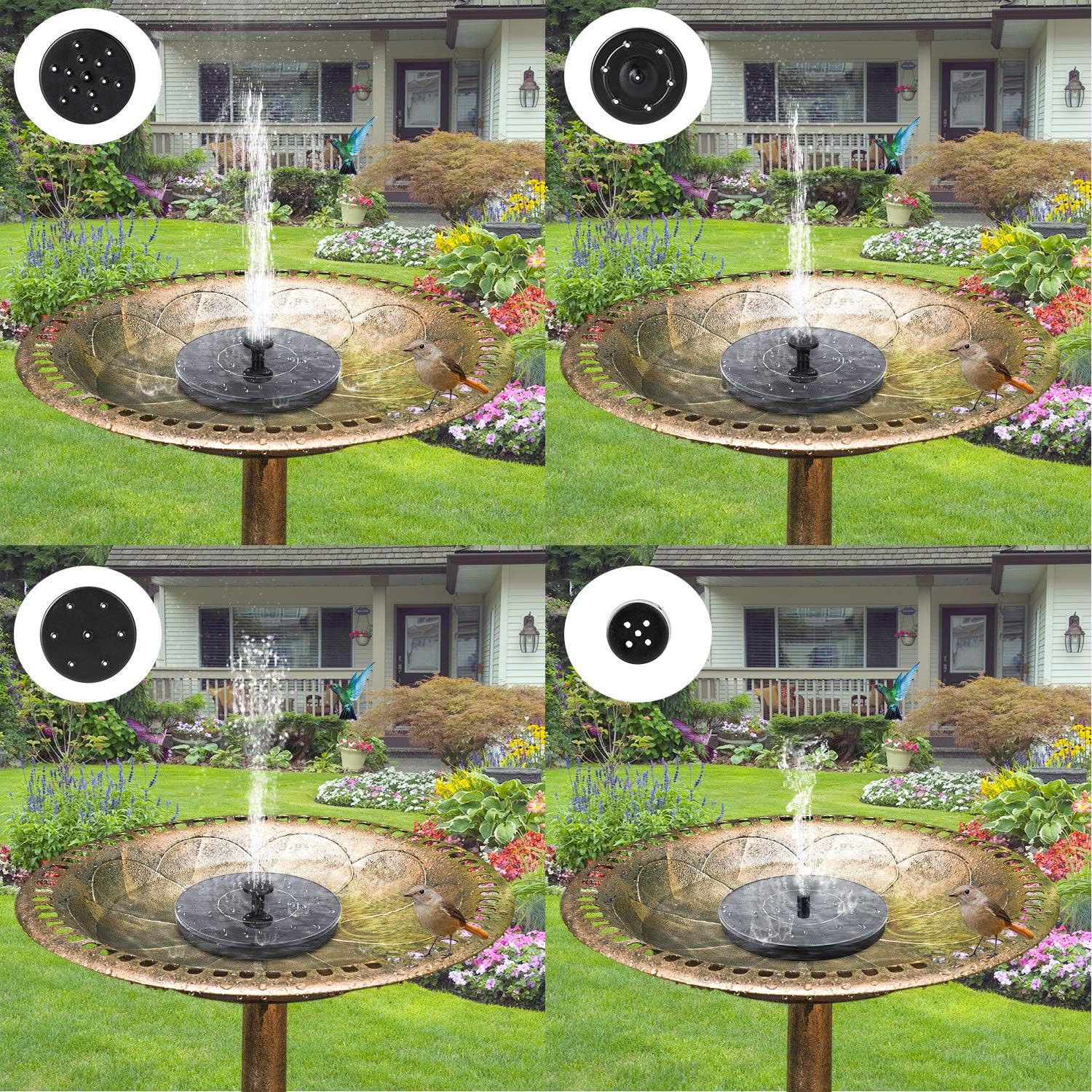 Solar Bird Bath Fountain Pump, Water Feature, Upgrade 1.4W Solar Fountain with 6 Nozzle, Free Standing Floating Solar Powered Water Fountain Pump for Bird Bath, Garden, Pond, Pool, Outdoor