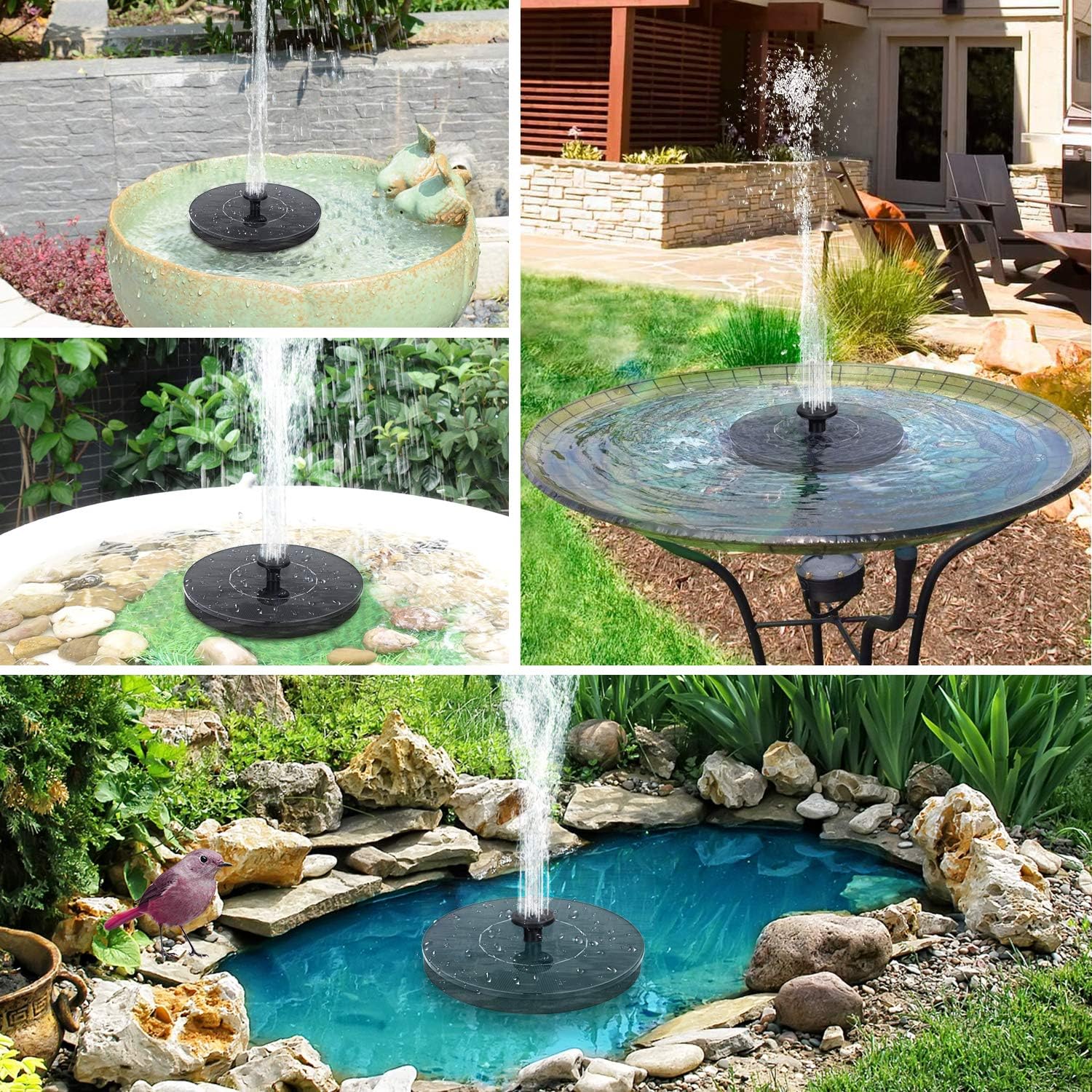 Solar Bird Bath Fountain Pump, Water Feature, Upgrade 1.4W Solar Fountain with 6 Nozzle, Free Standing Floating Solar Powered Water Fountain Pump for Bird Bath, Garden, Pond, Pool, Outdoor